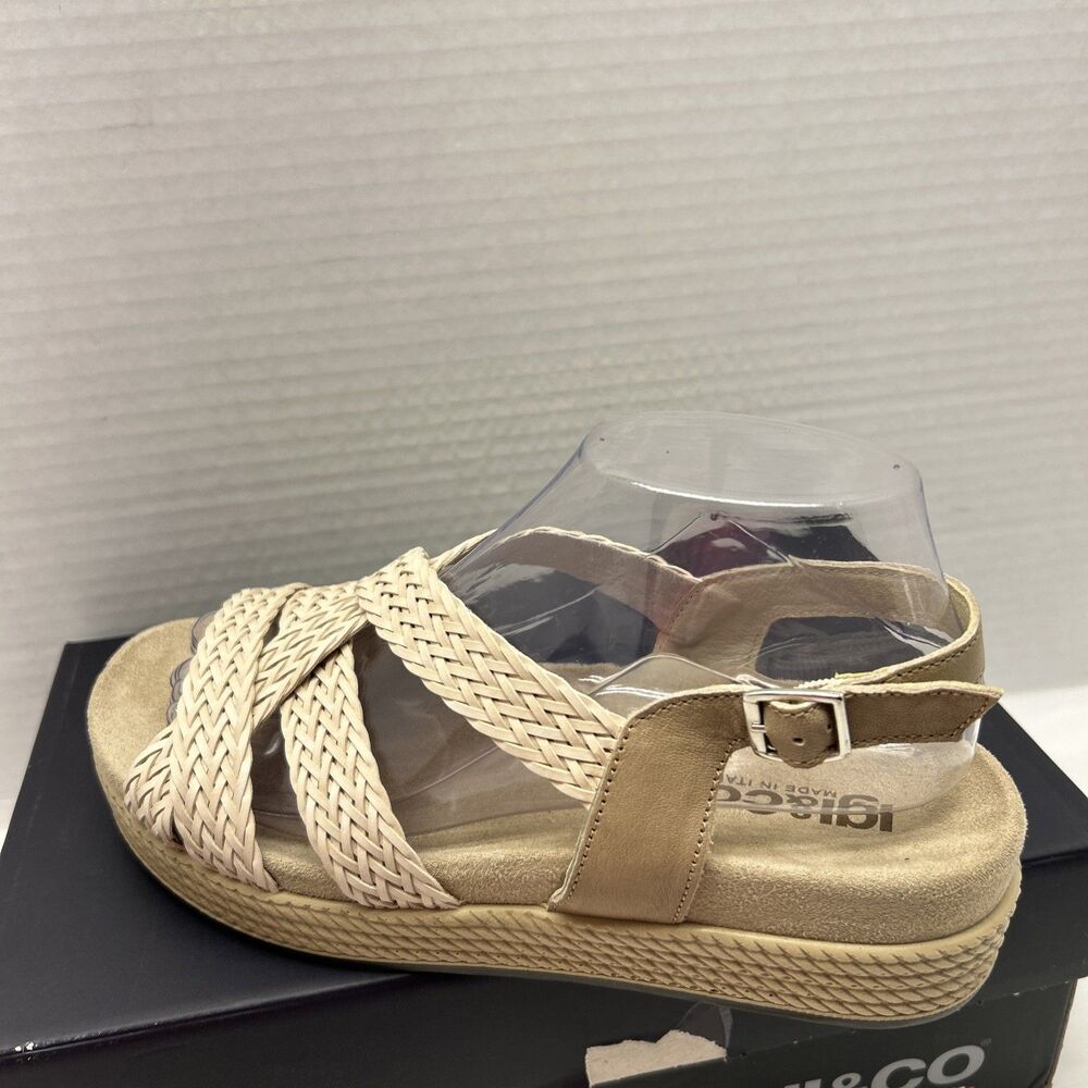 IGI & Co Cream/Tan Leather Sandal Woven Braid Women Sz 8 New in Box from Italy